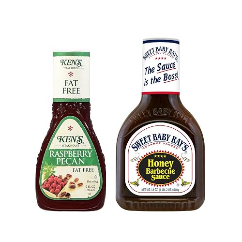 Miniatura 1 de Ken's Steak House Variety, 1 aderezo Ken's Steak House sin grasa de nuez de frambuesa, 9 onzas, 1 salsa de barbacoa Sweet Baby Rays, miel, 18 onzas,