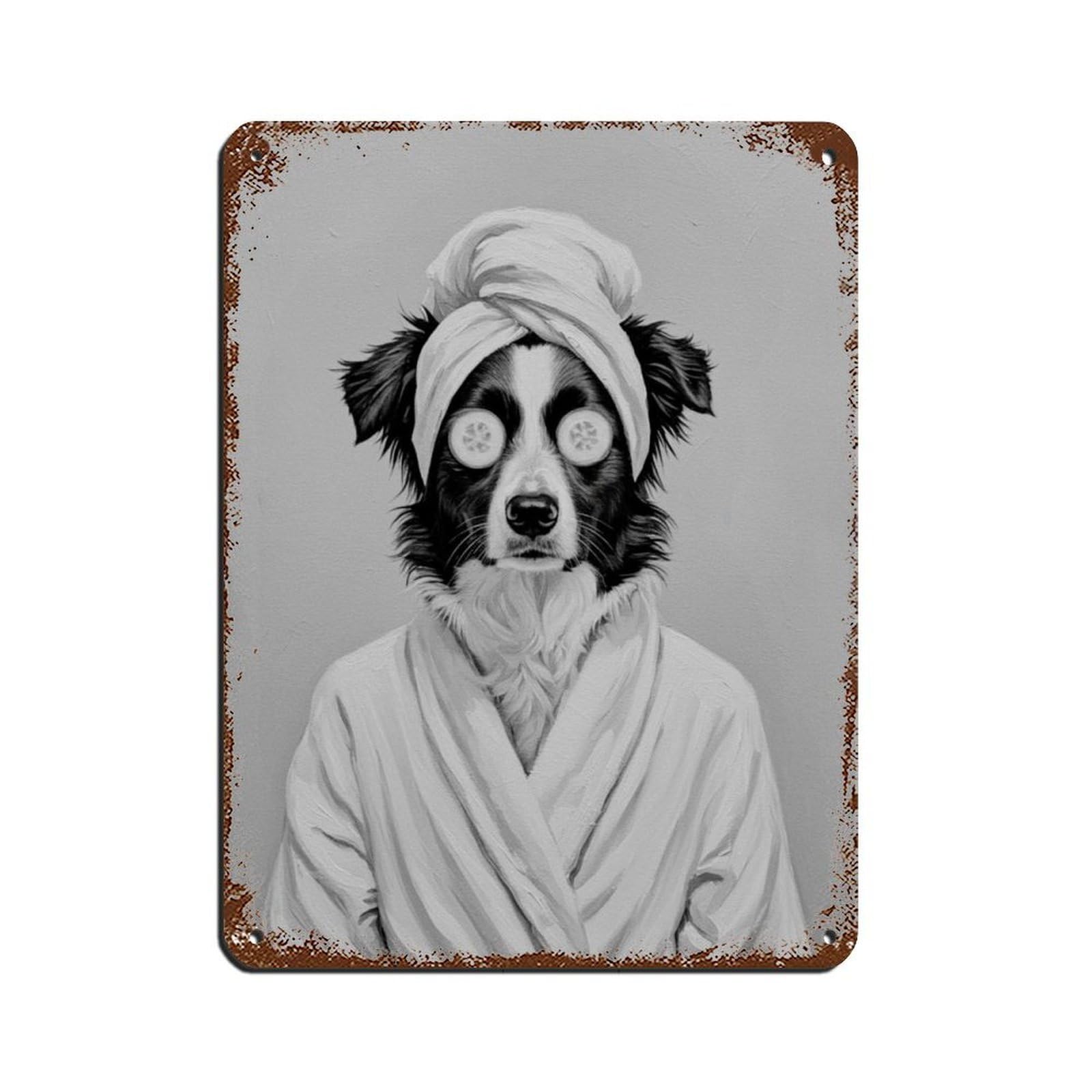 Border Collie Dog Bathroom Art Tin Sign Vintage Metal Pub Club Cafe Bar Home Wall Art Decoration Poster Retro 12x16inch(30x40cm)