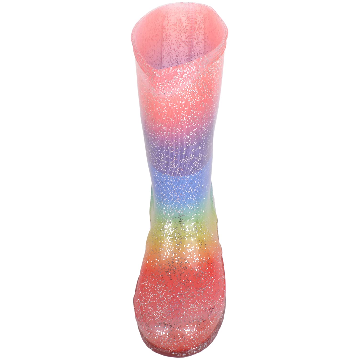 ABSOLUTE FOOTWEAR Childrens Kids Girls Slip On Sparkly Glitter Rainbow Waterproof Welly Wellington Boots - Rainbow - US Infant 11