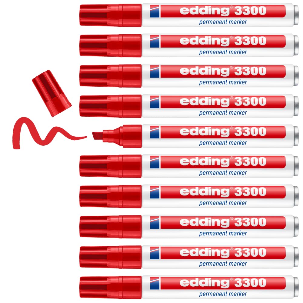 edding 3300 permanent markör - kırmızı - 10 kalem - 1-5 mm kesik uçlu