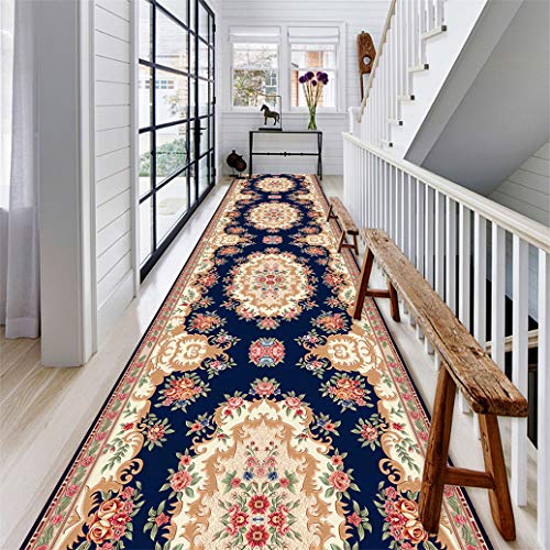 Genérico Alfombra Alfombra De Pasillo Alfombras De Pasillo Tapetes De Cocina Antideslizantes Tapetes De Escalera De Longitud Personalizada Tapete Súper Absorbente para Puerta De Entrada Flor Azul ANC