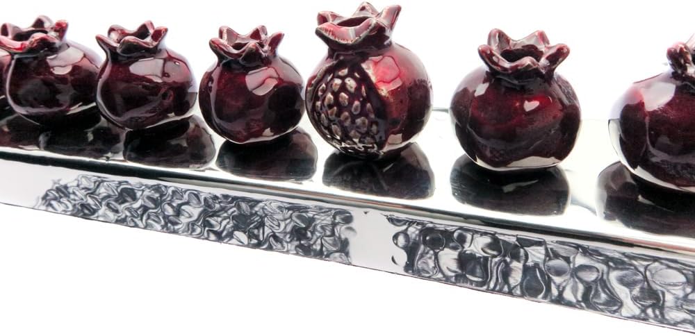 Yair Emanuel 14.5" Pomegranate Strip Hanukkah Menorah - Modern Design Judaica Gift