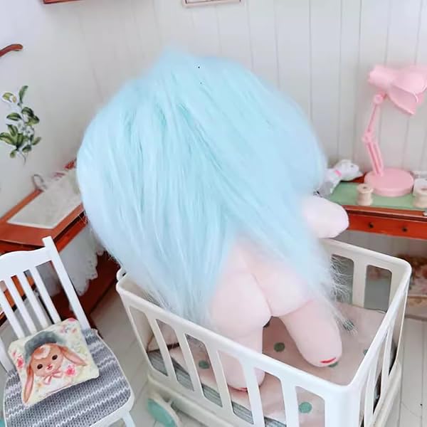 niannyyhouse 20cm ぬいぐるみ 女の子 ライトブルー 揚げた髪 ブラックヘア 属性なし 通常の体 ドール 綿人形 着せ替え (5-スケルトン付き) - 3