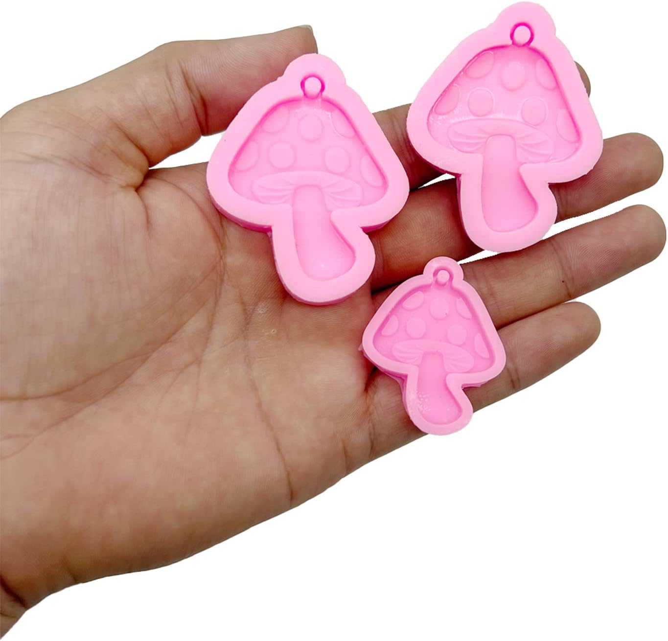 Yayatty Resin Molds Silicone, 5 PCS Mushroom Shape Silicone Mould with Hole, Mushroom Epoxy Pendant Molds with Earring Hook, Jump Ring for Jewelry Making Crafts