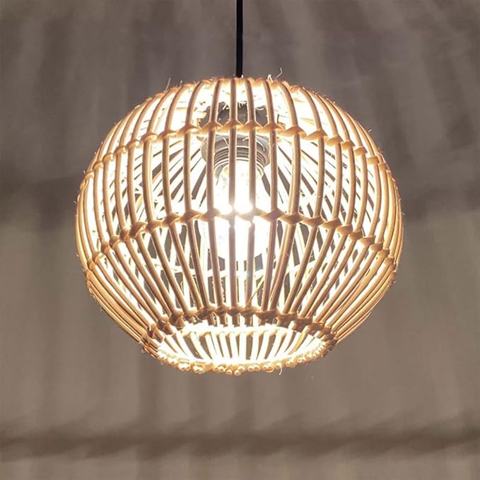LQZCXMF Moderne Rotan Mand Plafond Hanglamp Bolvormige Design Kroonluchter Rieten Rotan Shades Weven Lamp Lantaarn Handgemaakte Noordse Rieten Lamp In Chinese Stijl Voor Keukeneiland Eetkamer Wonen photo 3