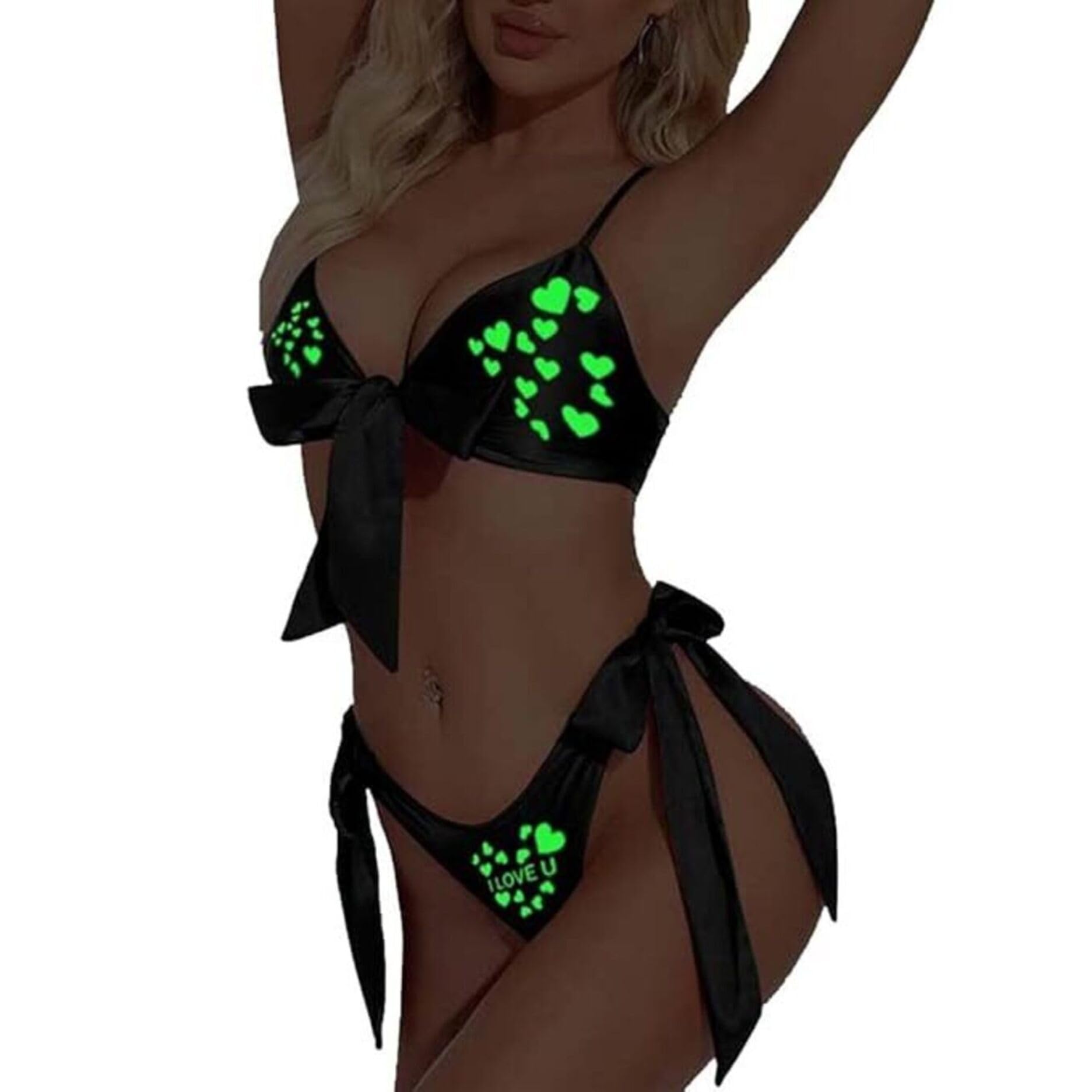 kamuklife Black Satin Silk Night Glow Lingerie Set-picture-49