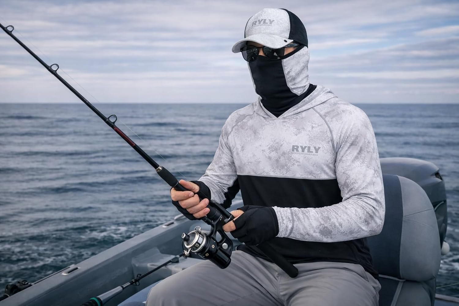 Men's Performance Fishing Shirts,Sun Protection Hoodie Long Sleeve UPF 50+ Hiking Shirt with Mask Cap