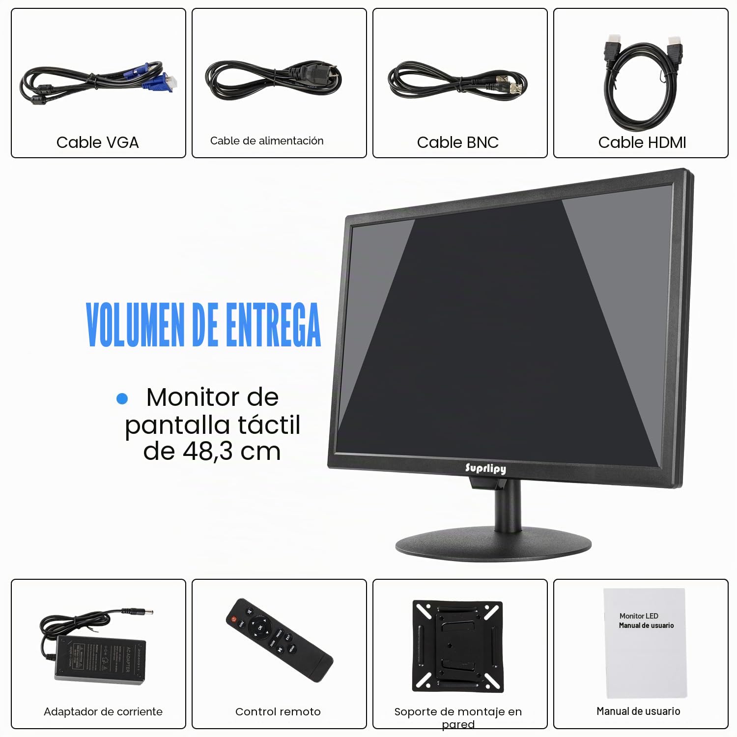 Monitor de pantalla táctil de 19 pulgadas 1440 x 900, compatible con HDMI, VGA, AV, USB, BNC, monitor táctil TFT LED capacitivo de 10 puntos para laptop, PC, Xbox, PS5/PS4, Switch POS