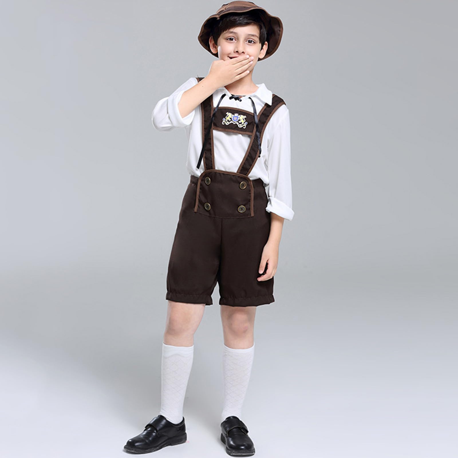 Boys Oktoberfest Lederhosen Cosplay Costume German Traditional Costume 3 Piece Outfit Tshirts Lederhosen Bavarian Fancy Dress for Oktoberfest Party Prom Performance - Image 7