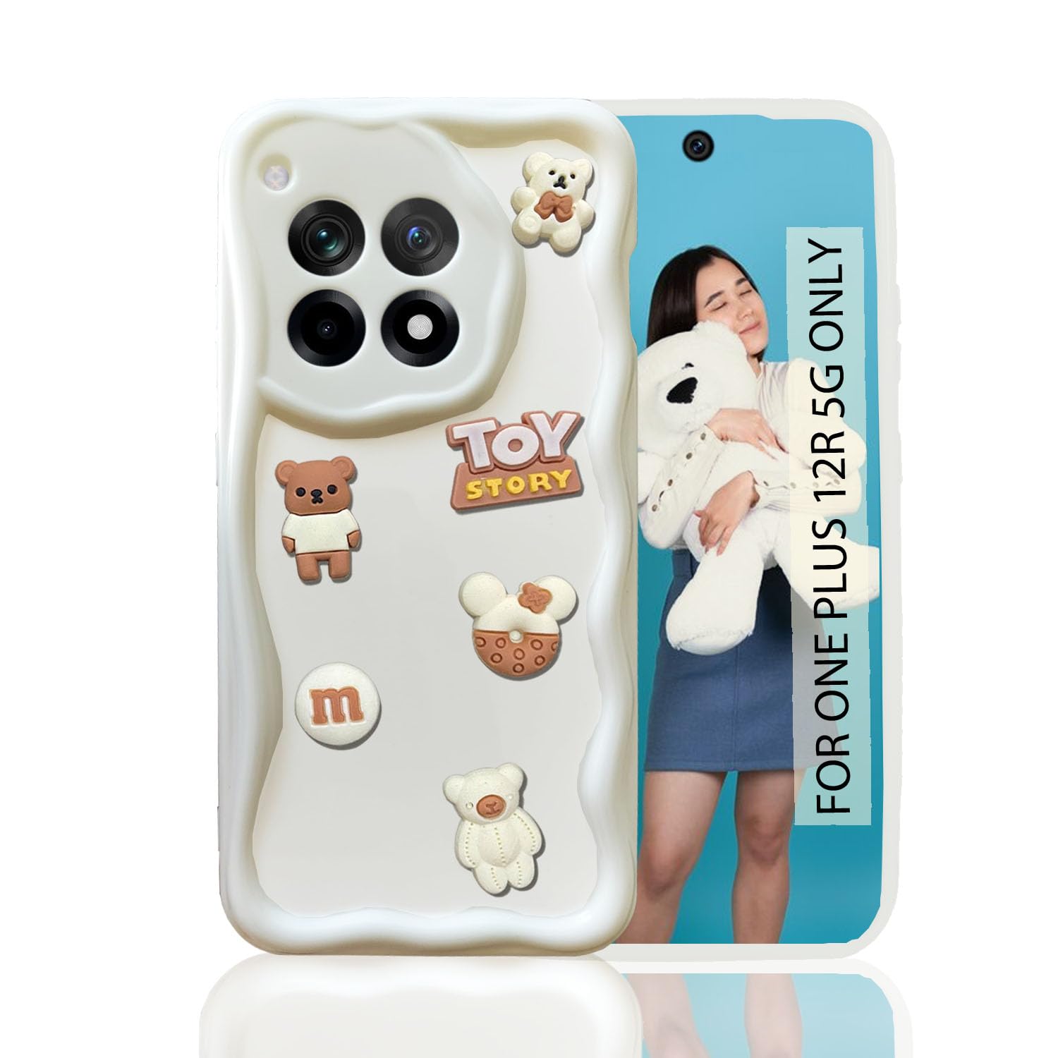 KC Back Cover for OnePlus 12R 5G - 3D Cute New Curly Wave Frame Cartoon Characters and Donut Shockproof Soft Bumper Silicone Case with Camera Protection (White) (B0D4QQTMMH) Amazon Price History, Amazon Price Tracker