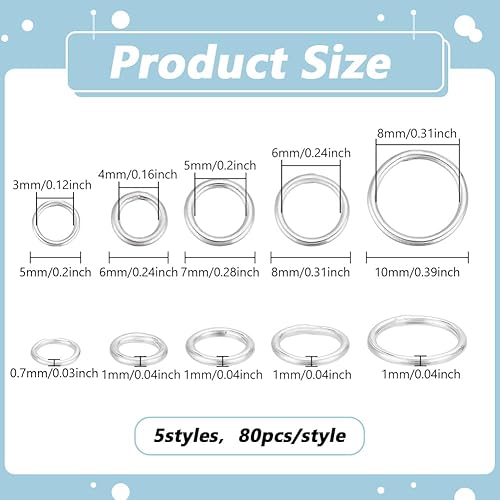 Vista 2 de PH PandaHall 400 anillos de salto cerrados, 5 tamaños de latón soldado, anillos redondos de plata de calibre 18 ~ 21, anillos de cadena, anillos