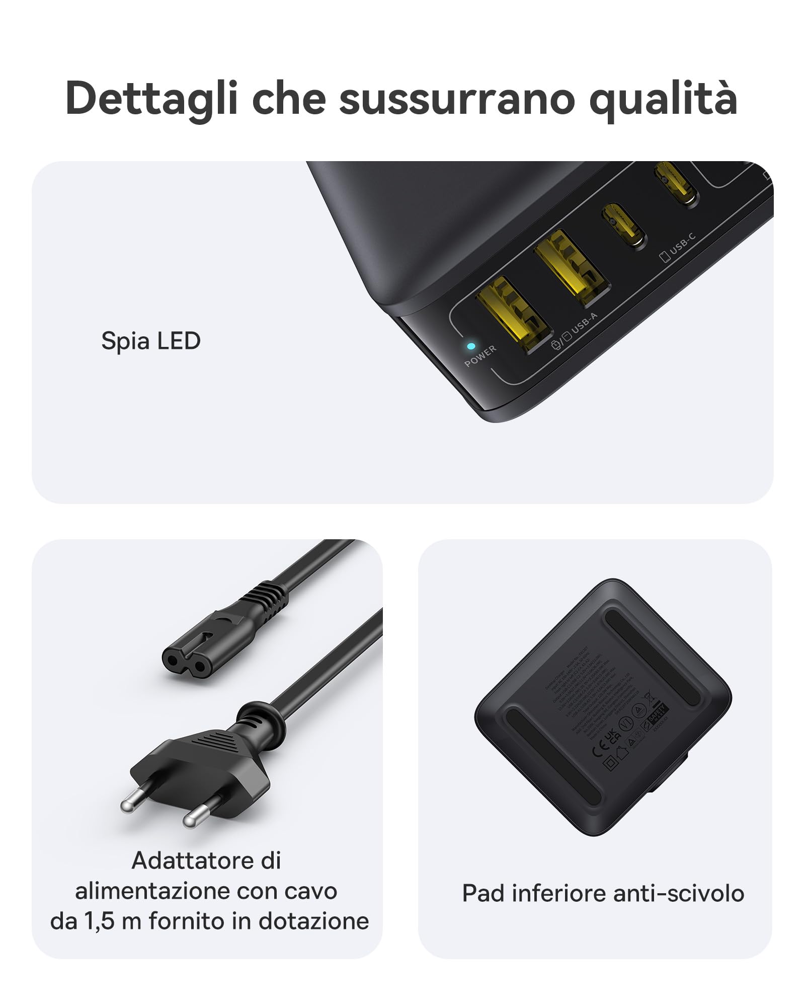 Baseus Caricatore USB C 120W Stazione di Ricarica 6 Porte Caricatore Rapido