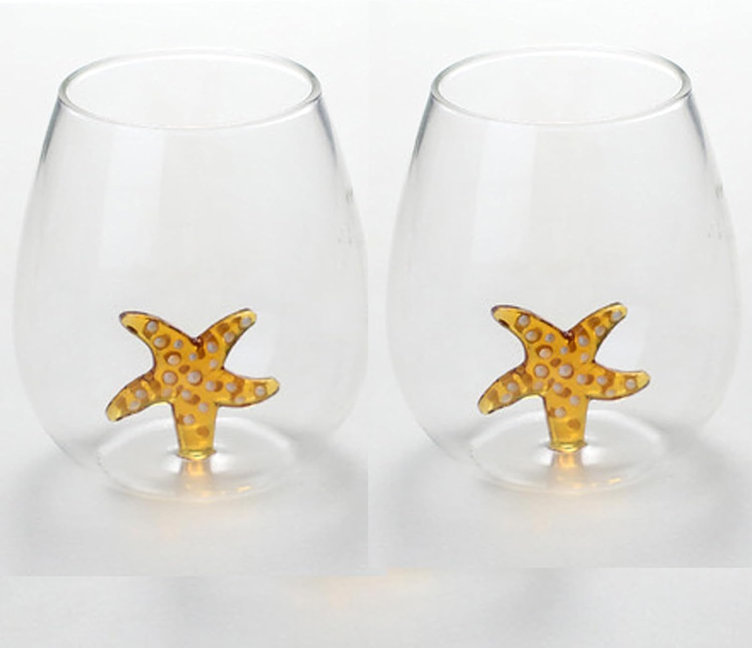 17 oz 2 Set Wine Glasses with Starfish Inside, Unique 3D Item, Glass Cup Gifts for Lovers Parties, Birthdays, Weddings (500ml 17 oz)