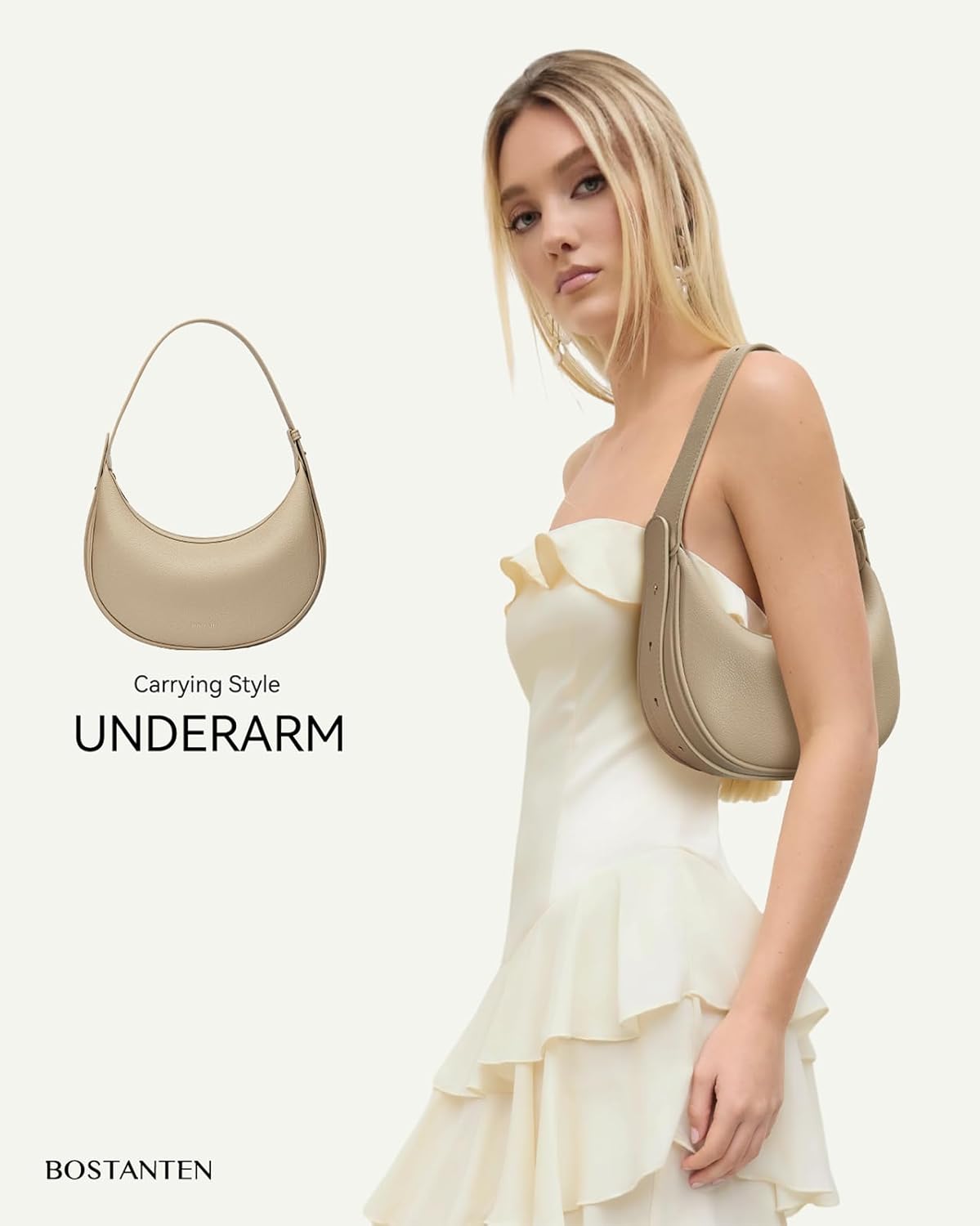 BOSTANTEN Crescent Shoulder Bag Vegan Leather Purses for Women Trendy Crossbody Clutch Hobo Handbag Adjustable Strap - Image 6