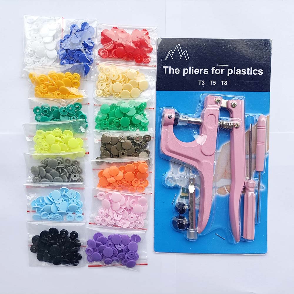 80/150/240/360 Conjunto de botones a presión con alicates de presión de metal rosa/azul Herramientas para coser bricolaje Ropa de bebé Bolsa de archivo impermeable-China, alicates azules 270set LH