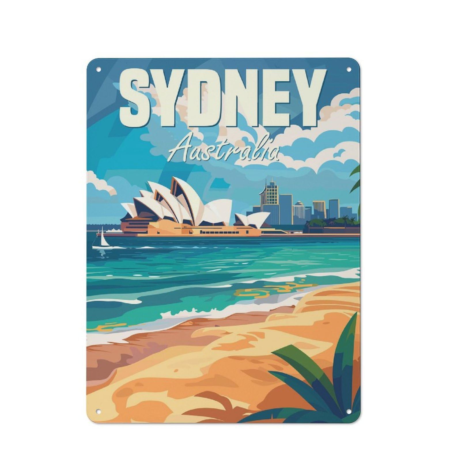 Junmoney Sydney Australia Retro Metal Sign 40X30cm For Garden Room Or Summerhouse, For Garden Room Decor Fans