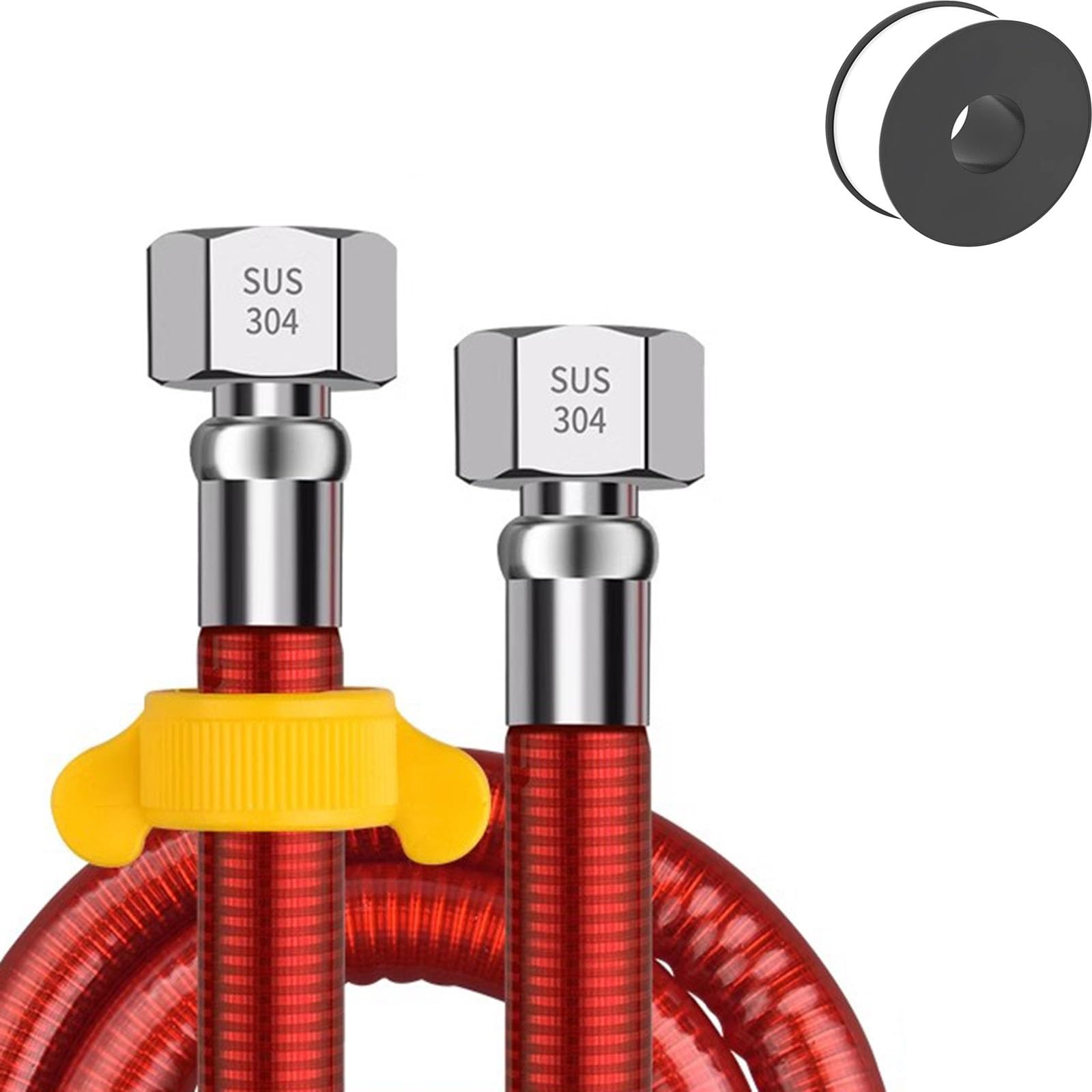 Manguera De Acero Inoxidable del Calentador De Agua, Manguera Flexible del Calentador De Agua 304 Tubería De Plomería De Acero Inoxidable(Red,4m)