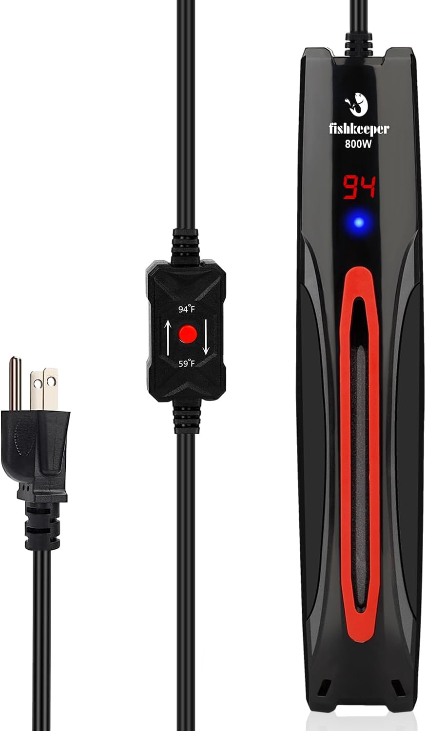 fishkeeper 800W Adjustable Submersible Aquarium Heater - PID Electronic Smart Thermostat Fish Tank Heater with Out-of-Water/Run-Dry/Overheat/Low-Temp Safrty Protection for 40-220 Gallon Fish Tanks