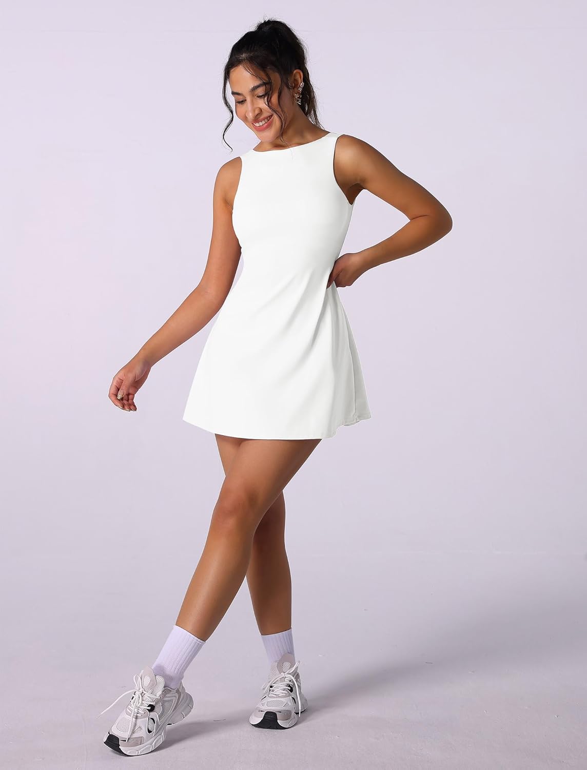 Tennis Dress for Women with Built in Shorts Sleeveless Backless 2-in-1 Ruffle A-line Active Yoga Golf Dress - Image 5