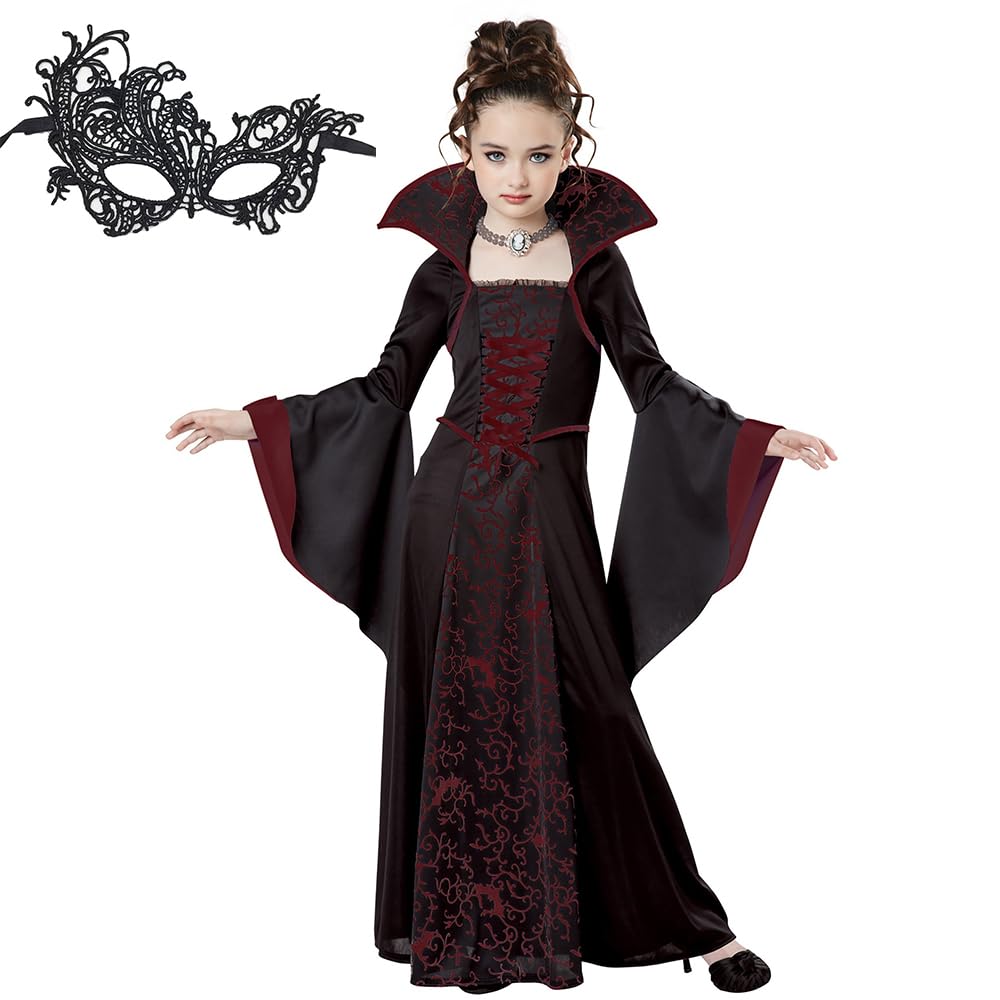 KBIBCK Disfraz de Vampiro, Disfraz Vampiresa Niña, Disfraz de Vampiresa, Vestido Medieval Niña, Disfraz Medieval Niña, Disfraz Para Niños y Divertidos Accesorios para Fiestas, Carnaval y Halloween
