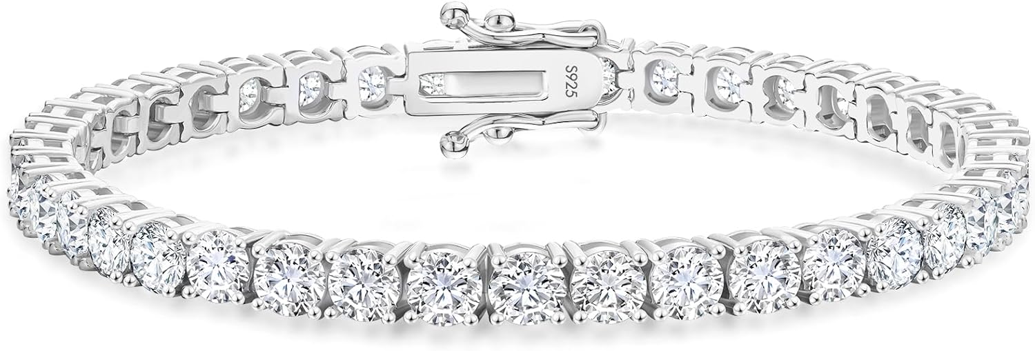 KRKC&CO Lab-Grown Moissanite Tennis Bracelet Women, Luxury Anniversary Wedding Bridal Gift for Wife, 2.2-13.8 ct.tw, D Color VVS1, 925 Sterling Silver 14K Golden Plated, Hypoallergenic, Everyday Jewelry