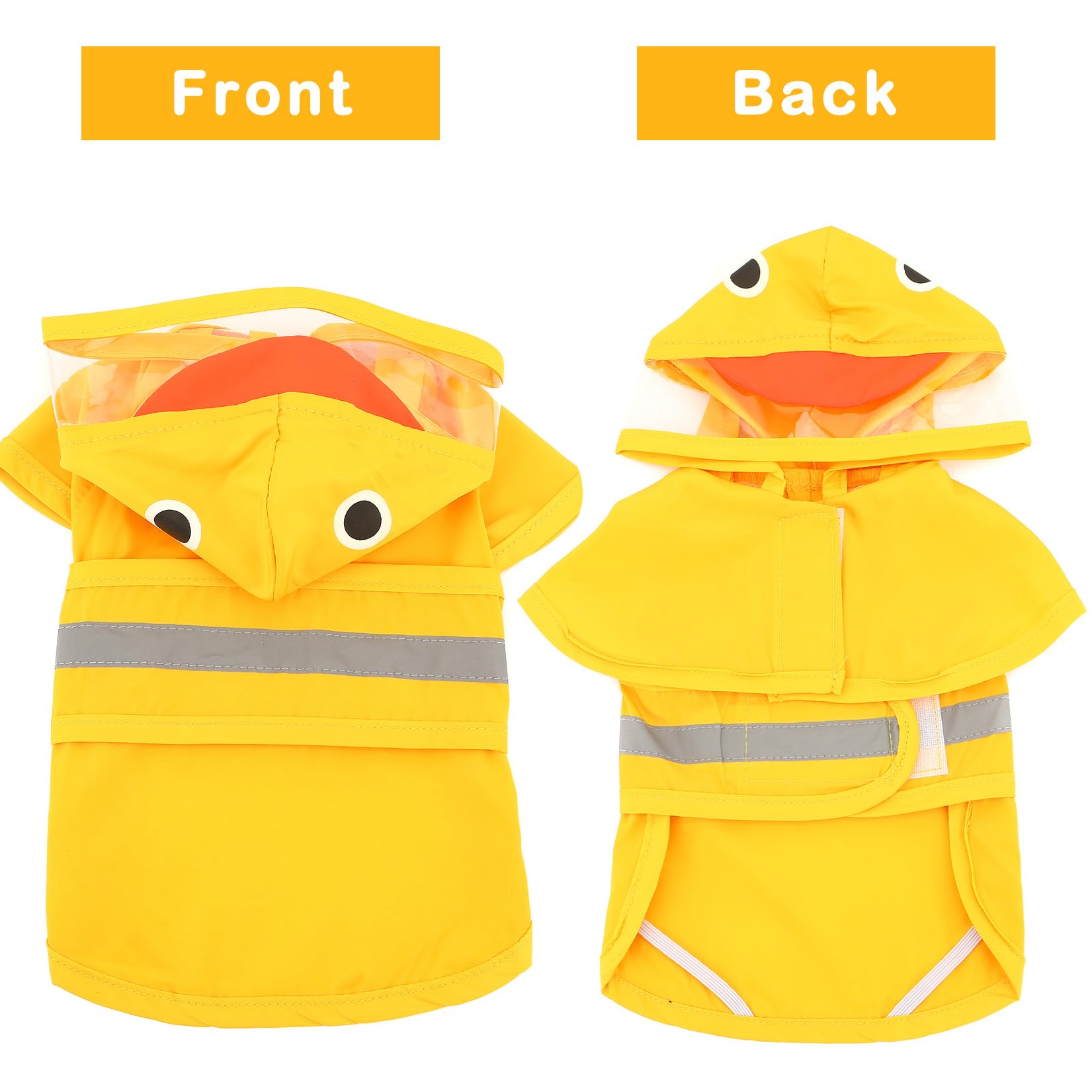 Zunea Manteau de pluie imperméable pour chien avec capuche pour petits chiens, léger et réfléchissant avec trou pour laisse, poncho et slicker à motif de canard amusant, jaune, taille M