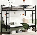 Bellemave Twin Over Futon bunk Bed, Futon bunk Bed, loft Bed with futon, No Box Spring Needed, Black