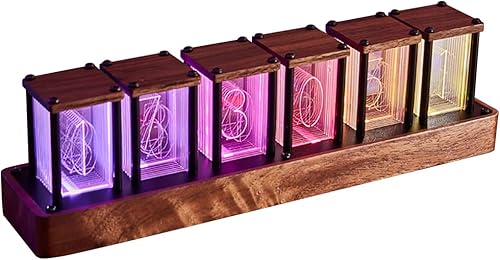 Reloj Nixie, simulación de reloj de tubo Nixie, reloj digital RGB, reloj de mesa moderno, base de madera maciza, no requiere montaje, ajuste de luz