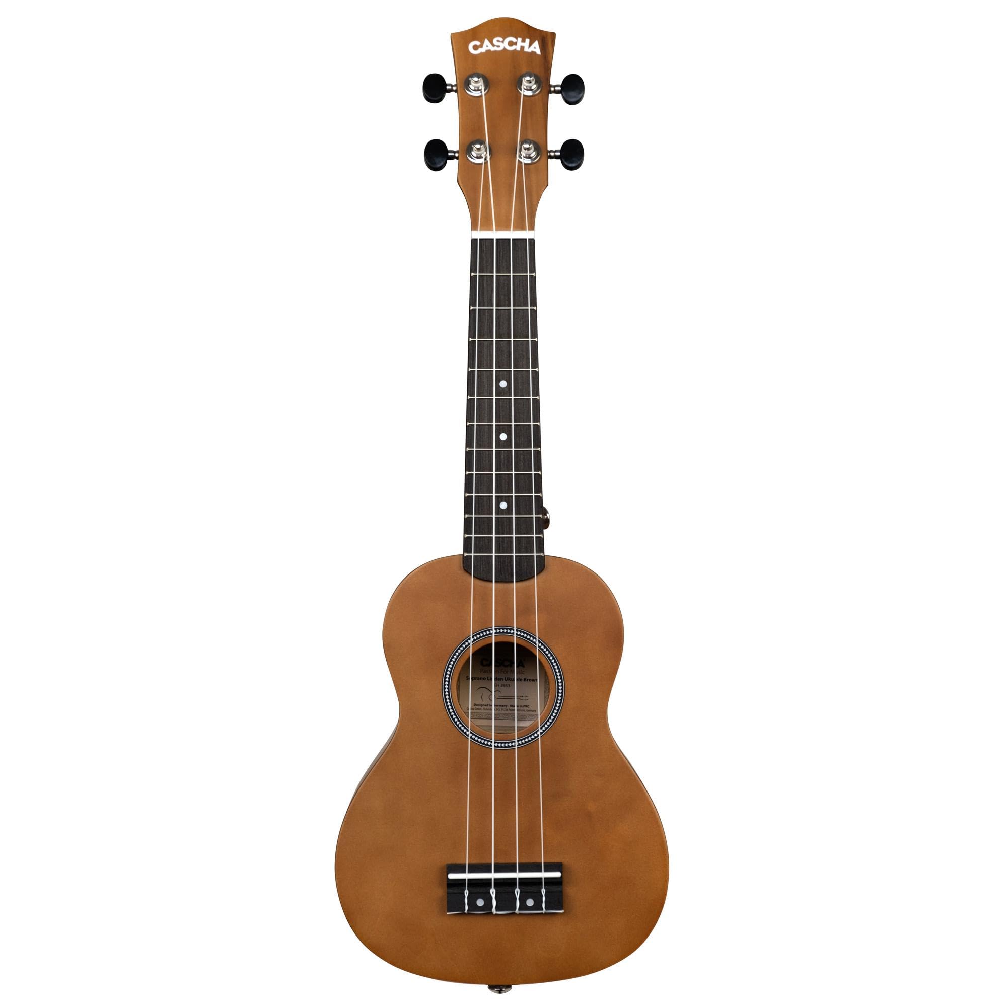 CASCHA HH 3956 DE Ukulele Soprano con cuerdas de AQUILA, bolsa de almacenamiento, formación en ukelele en alemán (+DVD), afinador y 3 púas