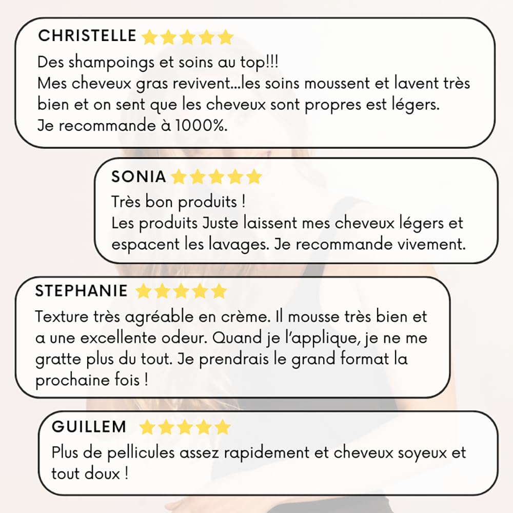 Juste Paris Routine naturelle complète pour cheveux gras - Shampoing cheveux gras - Apres shampoing - Masque purifiant - Fabriqués en France