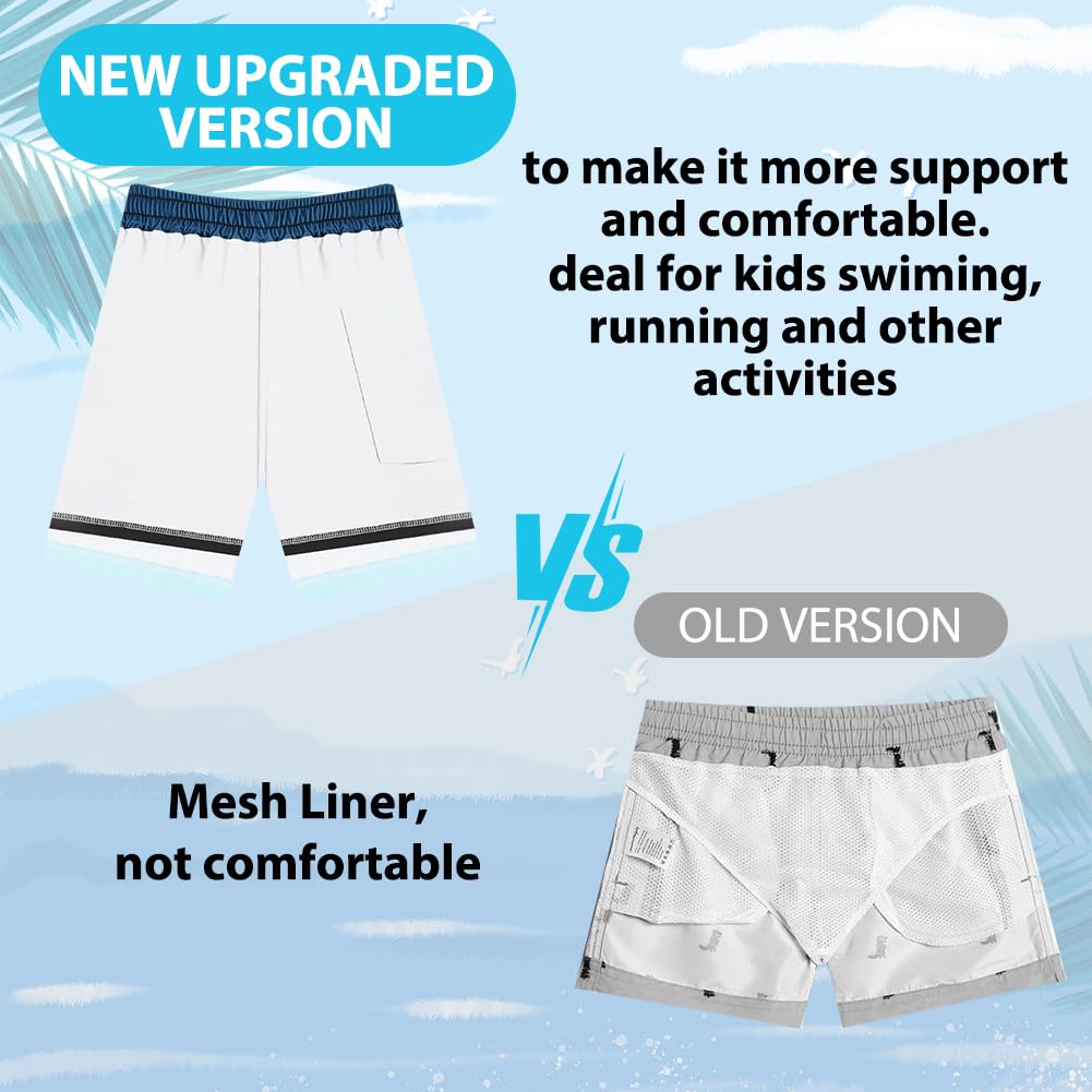 OSDUE Badehose Jungen, Badeshorts Kinder mit Taschen Schnelltrocknend Kurz Schwimmhose 2 in 1 Boardshorts mit Kompression Innenhose Elastischer Bund Verstellbare Tunnelzug Badehosen für 7-14 Jahre