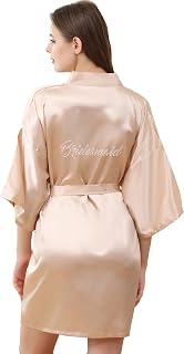 Womens Bridesmaid Bride Bridal Robe Satin Robes for Wedding Bridal Party Getting Ready with Silver Rhinestones