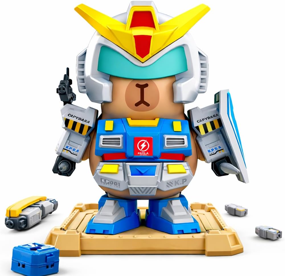 Capybara Magnetic Modular Collectible Figure for Adults, Mecha-Inspired Desktop Display Model with Posable Parts (White)