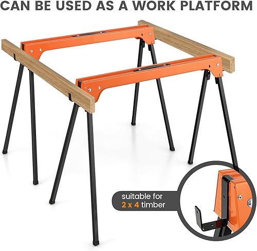 Miniatura 3 de ERGOMASTER Caballos de sierra plegables, con brazo de soporte desmontable de 2 x 4, capacidad de peso de 1322 libras por caballete, caballos de