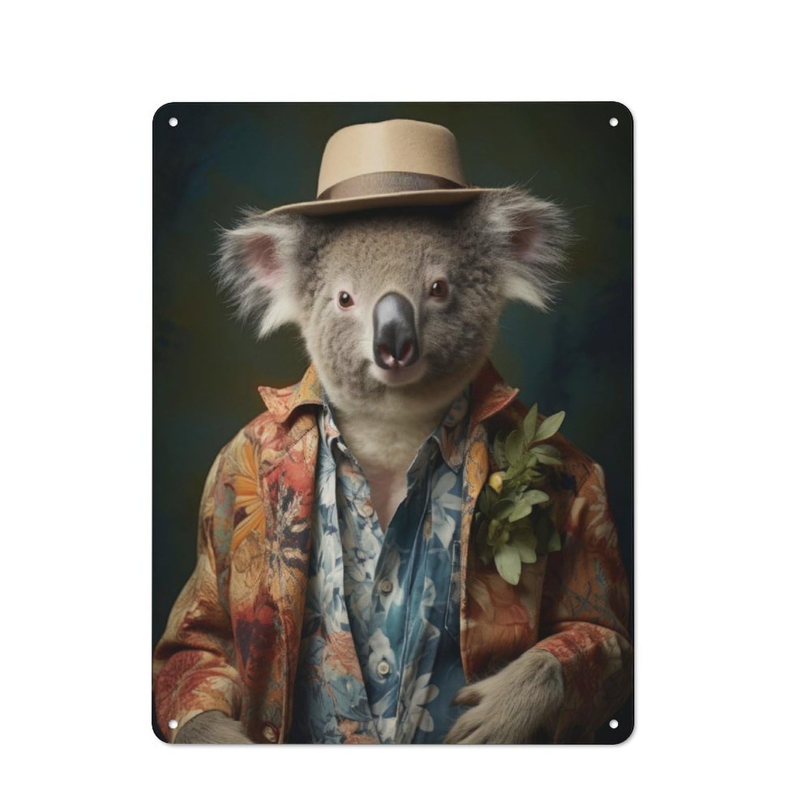 Junmoney Koala In Boho Suit Retro Metal Wall Sign 40X30cm For Guest Room Or Hallway, New-Space Wall Decor For Home Decor Collectors