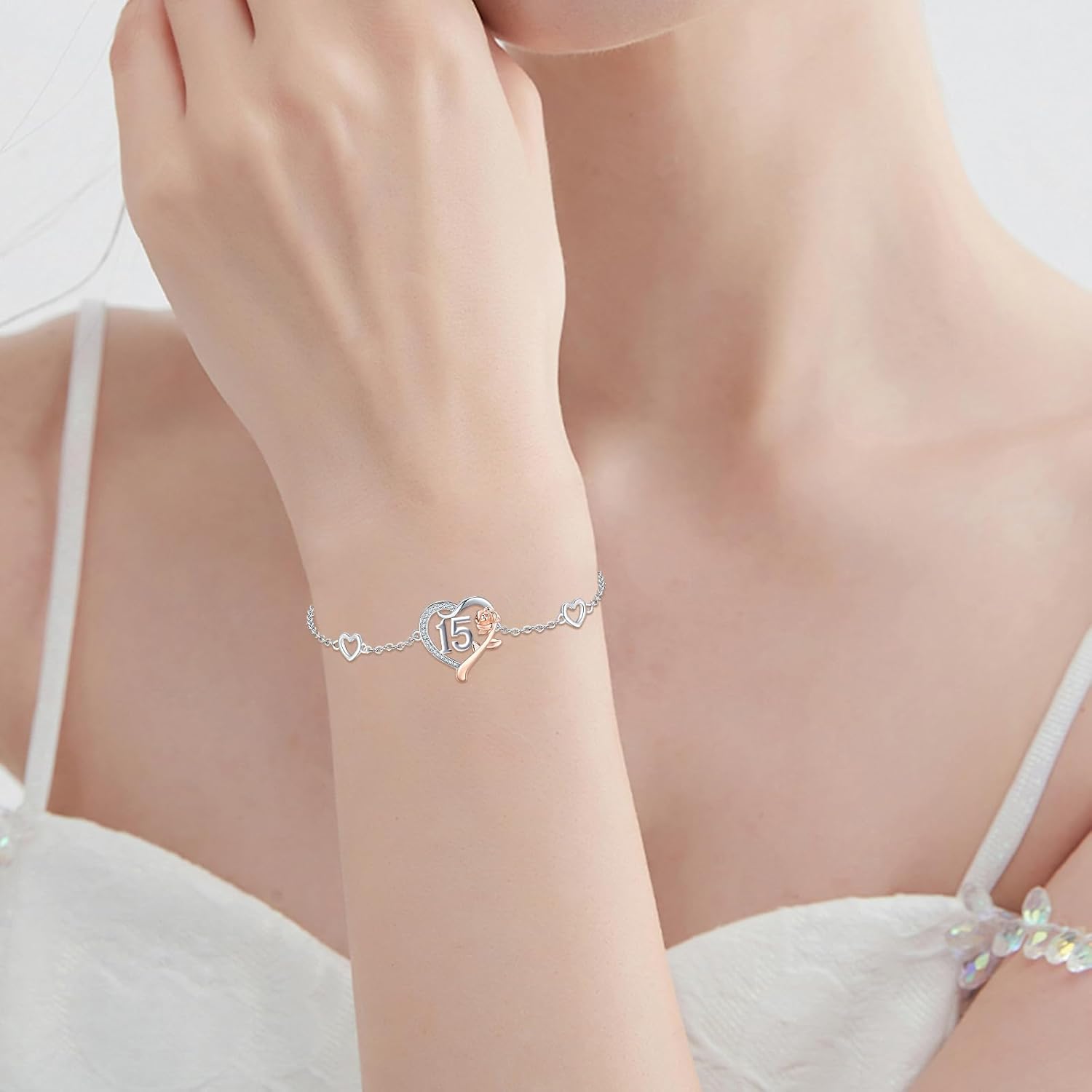 13th/15th/16th/18th/21st/30th/40th/50th/75th/80th Birthday Gifts for Women Daughter Wife Mom 925 Sterling Silver 18 Year Old Girl Birthday Gifts Heart Rose Flower Adjustable Bracelet Mothers Day Christmas Anniversary Graduation Jewelry - Image 6