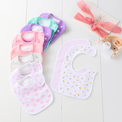 Miniatura 4 de Baberos impermeables Hakochia de algodón orgánico súper suaves y absorbentes con cierre de presión ajustable para bebés niños y niñas