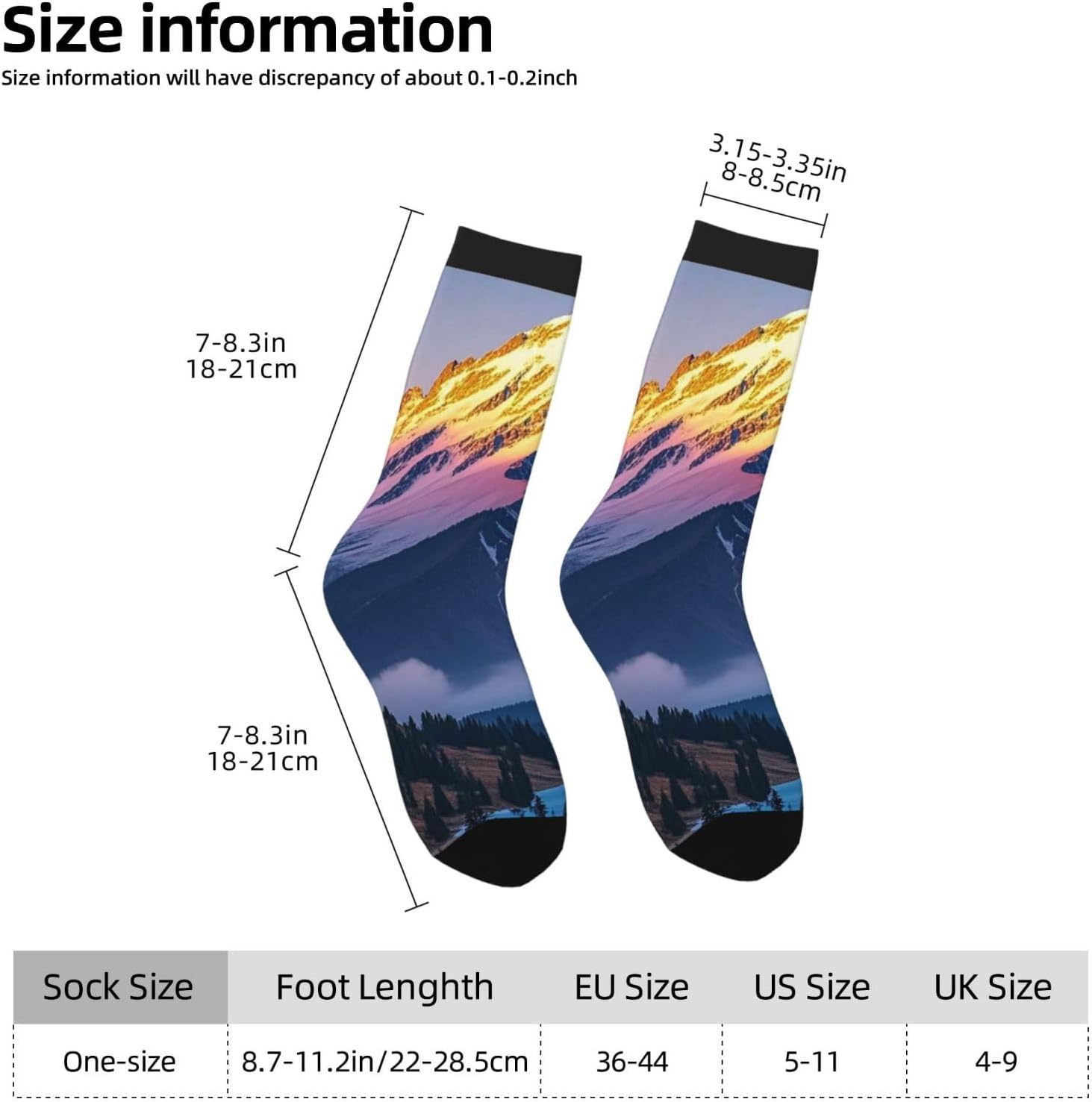 Socks for Women Men Warm Breathable Boot Socks Color Mountain Gradient Calf Socks Crew Sock for Hiking
