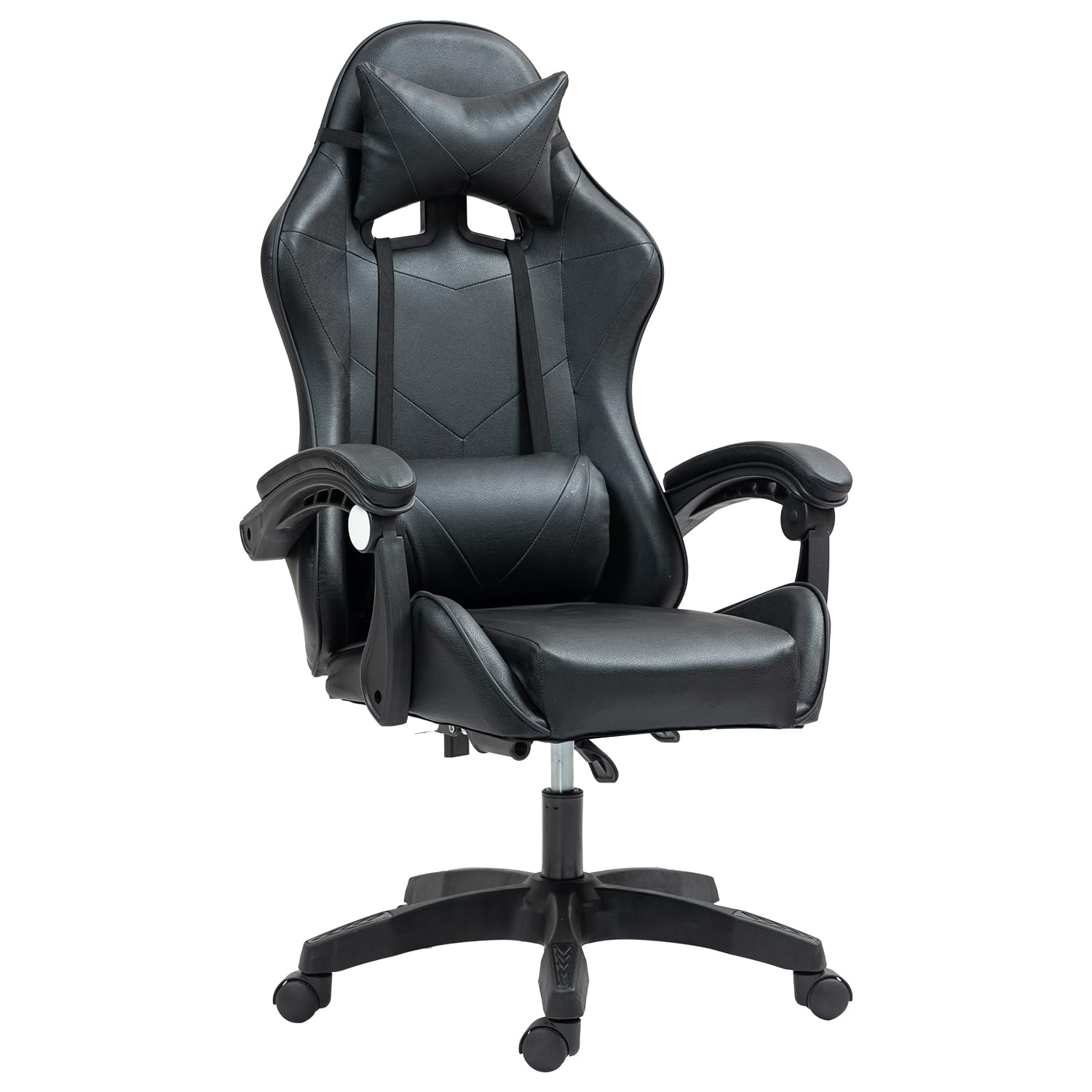 Gaming Chair, Computer Chair with Lumbar Cushion, Headrest, Height-Adjustable Office Chair Gaming Chair for Adults, Girls, Boys (With Footrest, Black+Black)