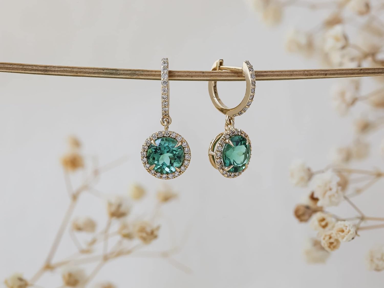 Kobelli Green Tourmaline Pendant Mini Hoops 14K Yellow Gold One of a Kind