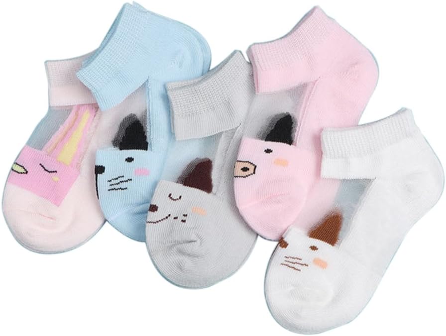 FQIAO Baby Sock Cotton 5 Packs 1-3 Yeas Thin Short Summer Unisex Socks for Walking S(1-3 Years) Pink