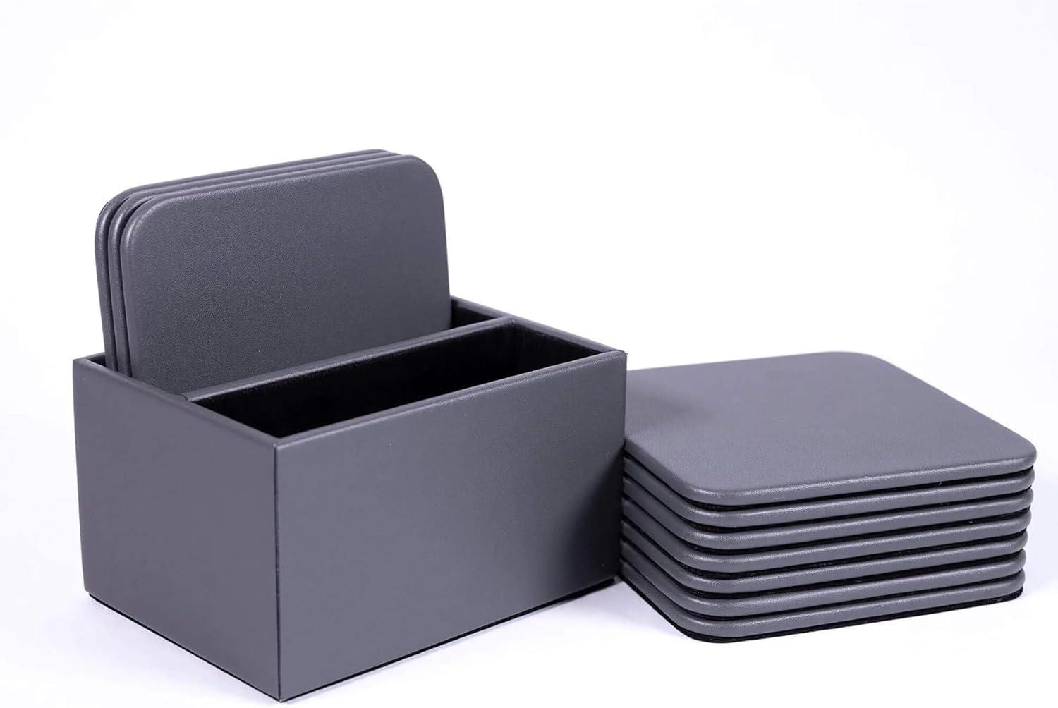 DACASSO Gray Leatherette Coaster Set - Square, Luxury Leatherette Coaster Set - Office Accessories & Executive Desk Decor (Color - Gray)