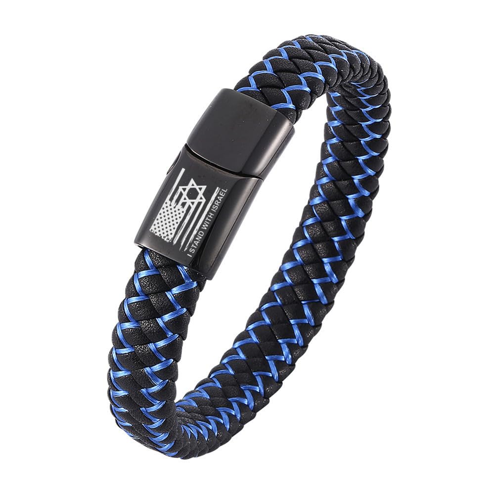 ForeverWillI Stand with Israel Usa Flag Star Of David Jewish Bracelet Jerusalem Mogen David Star Leather Bangle Judaica Israelities Faith Hanukkah Wristband Israeli Amulet Jewelry, 7.28'', Blue