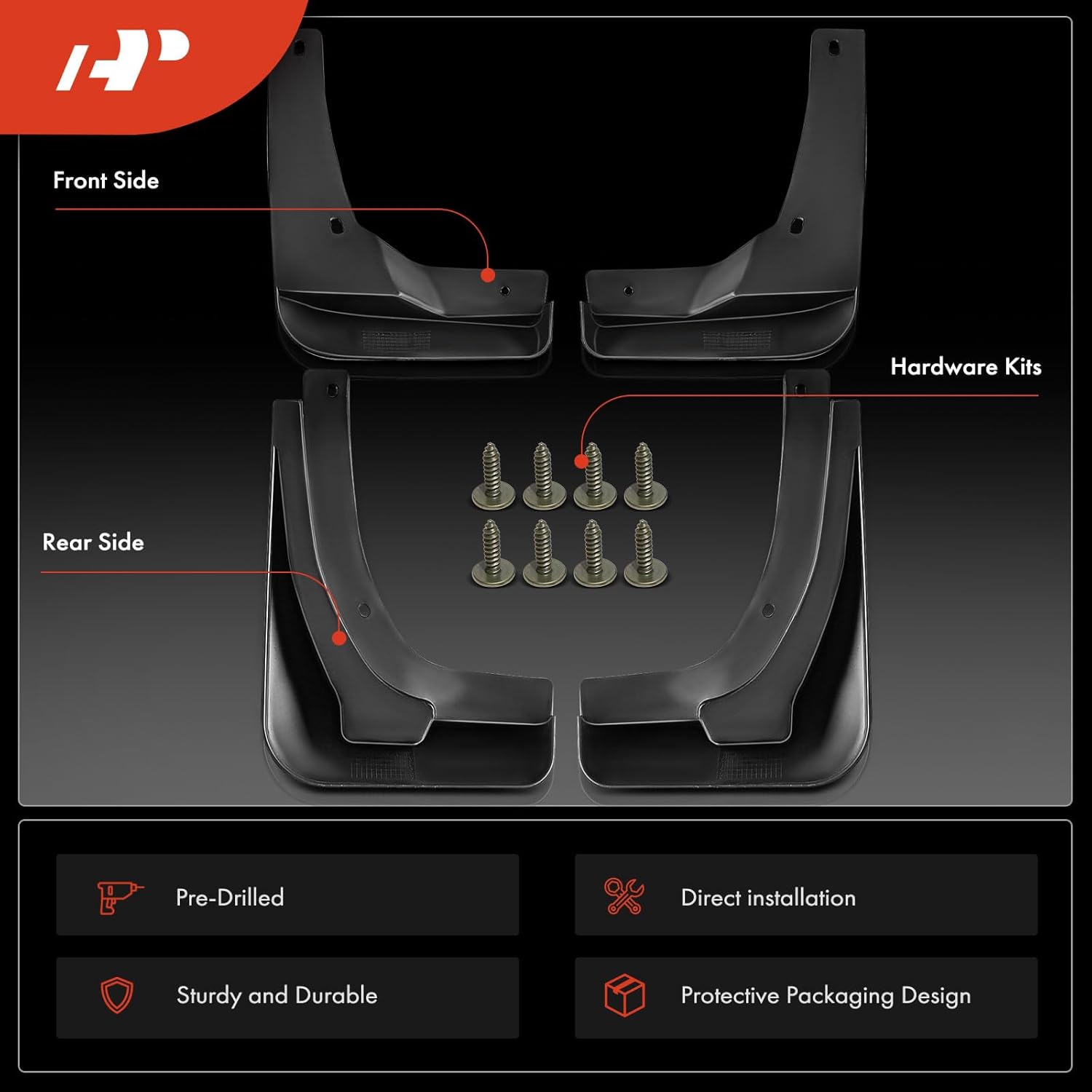 A-Premium Set of 4PCS Mud Flaps Splash Guards Mudguards Mudflaps with Hardware Accessories Compatible with Volkswagen GTI, 2015-2017, Hatchback, Front and Rear (Driver & Passenger Sides)