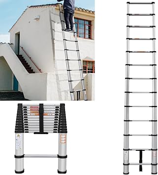 10.5FT/3.2M Aluminum Telescoping Extension Ladders, Multi-Purpose Folding Aluminum Telescopic Ladder, Portable Lightweight Folding Ladder with Non-Slip Feet, Max Load 330lb/150kg, EN131 Standards