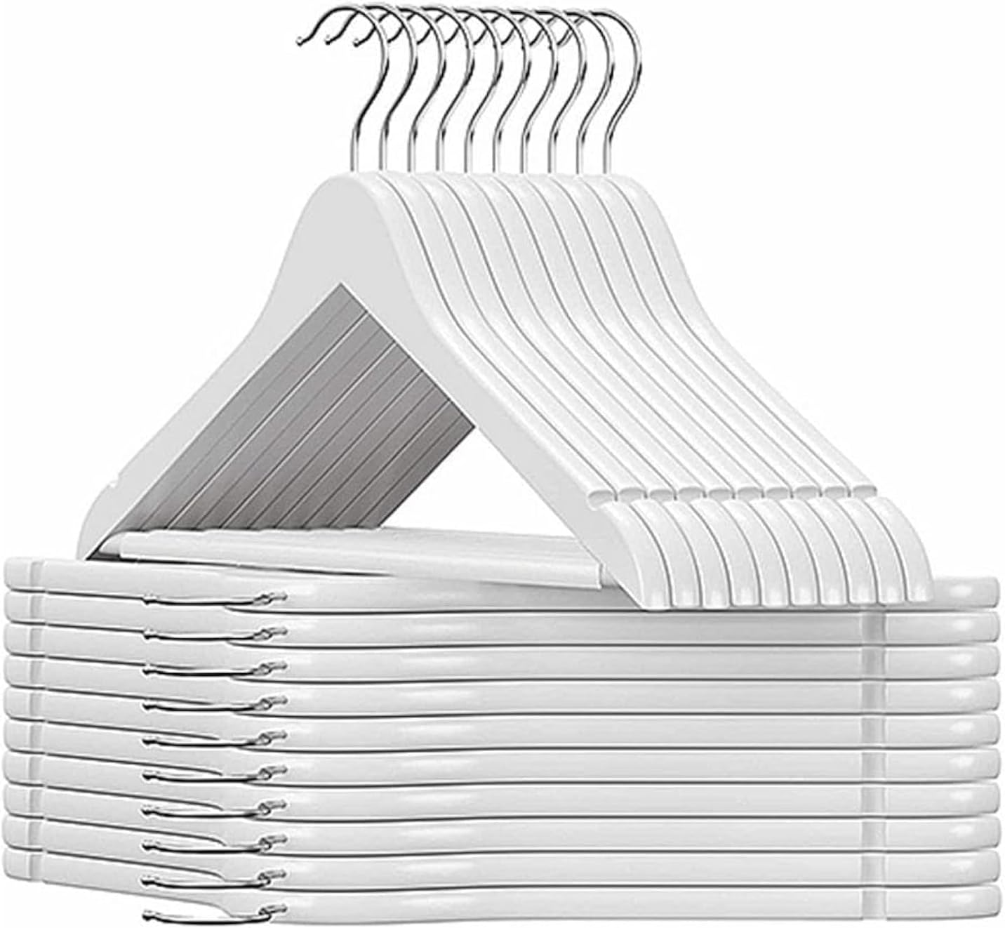 20 PCs White Wooden Hangers - Non Slip Wood Clothes Hanger for Suits, Pants Hanger, 360° Swivel Hook Heavy Duty Clothing Hanger Set - Coat Hangers for Closet (White-20 Pack)