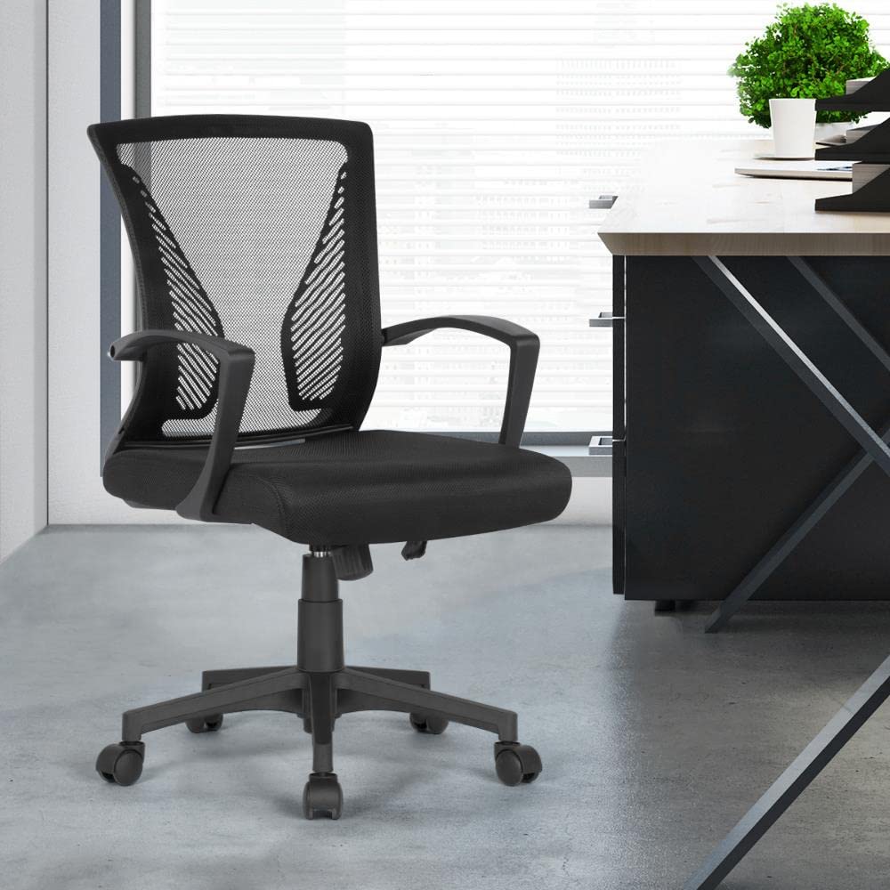 Yaheetech 2 Stück Bürostuhl, Schreibtischstuhl ergonomisch, Drehstuhl mit Netzbespannung, höhenverstellbarer, 360° Computerstuhl, Wippfunktion, bis 125 kg belastbar | Set mit 2 Stühlen, Bürostuhl, atmungsaktives Netzgewebe, schwarzer Drehstuhl, Lendenwirb