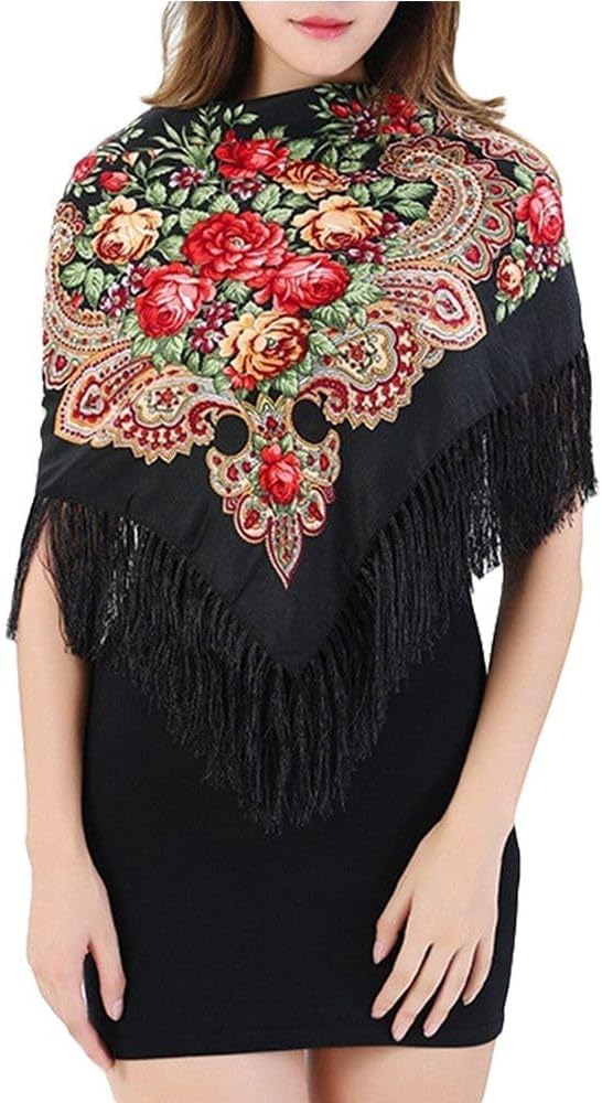 Leadigol Russian Style Muffler Warm Scarf with Tassel,Women's Traditional Scarf Wrap Tassel Shawl Tassel Scarf Long Women Wraps Big Size Printing Shawl Rectangular Fashion Scarves - Image 2