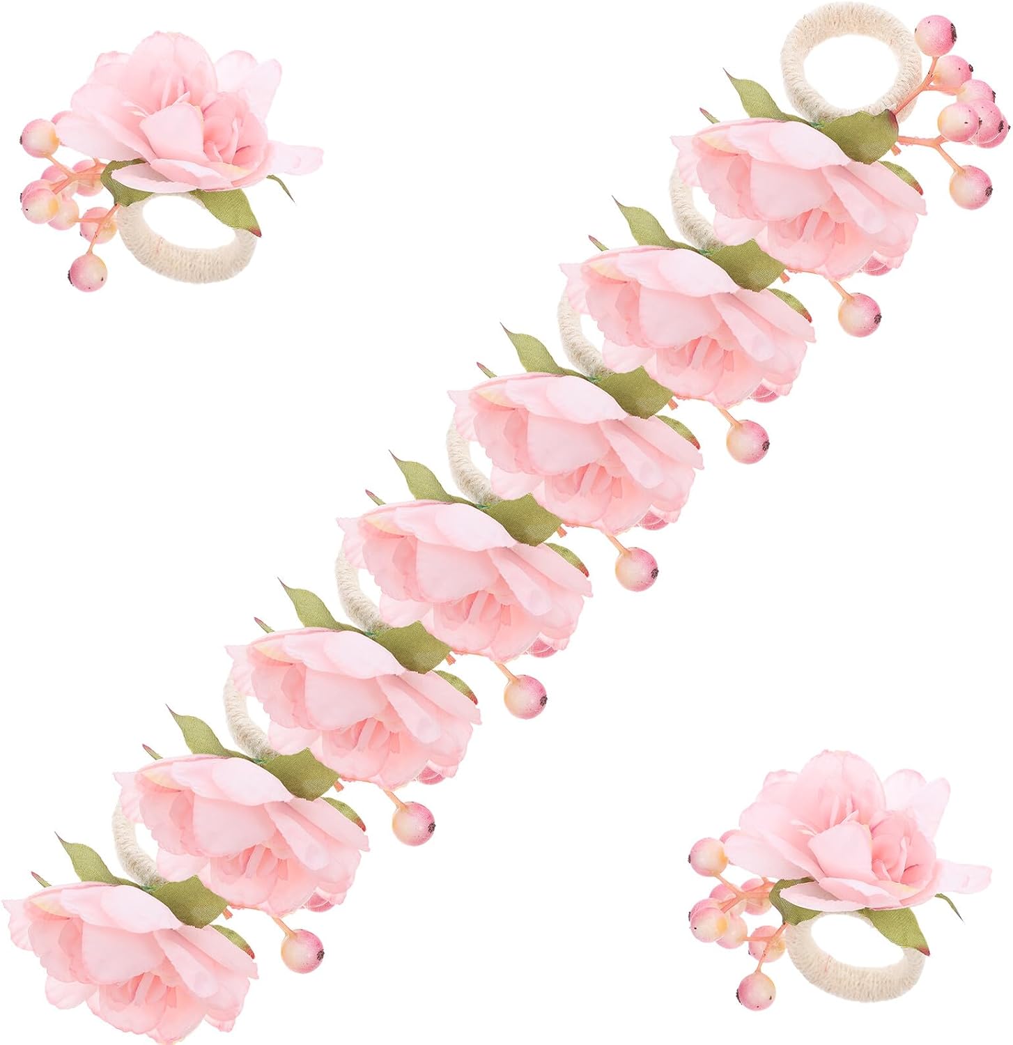 BESTOYARD 12pcs Artificial Flower and Fruit Napkin Rings with Jute Rope, Floral Table Napkin Holders for Wedding, Banquet, and Party Decoration