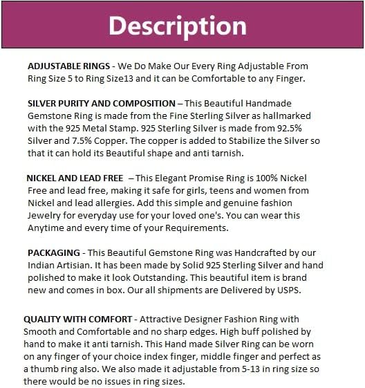 Miniatura 5 de Anillo de plata de ley 925, piedra preciosa hecha a mano, ajustable